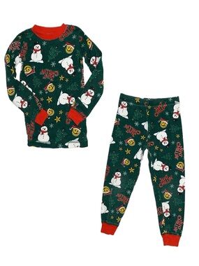 JOE BOXER Boy's Green Graphic Two Piece Fitted Pajama Set Size 6